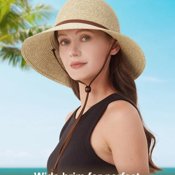 2XL/XL/L/M/S Womens Straw Hat,Wide Brim Sun Protection Beach Hats,UPF 50+ Floppy - Picture 4 of 5